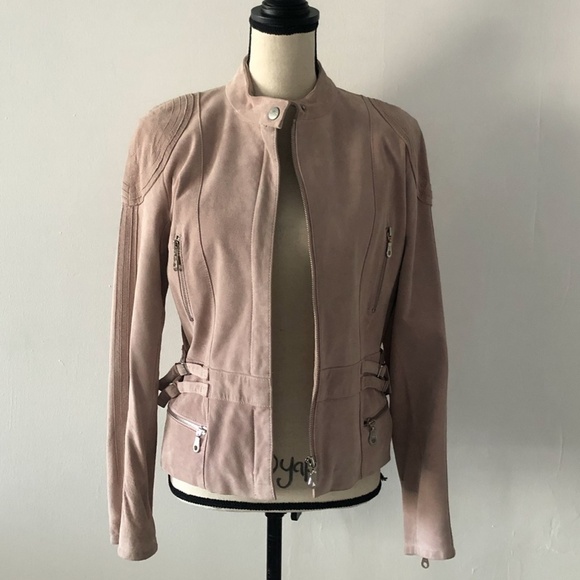 Balmain Light Pink Suede Leather Short Jacket 42 - Picture 2 of 8